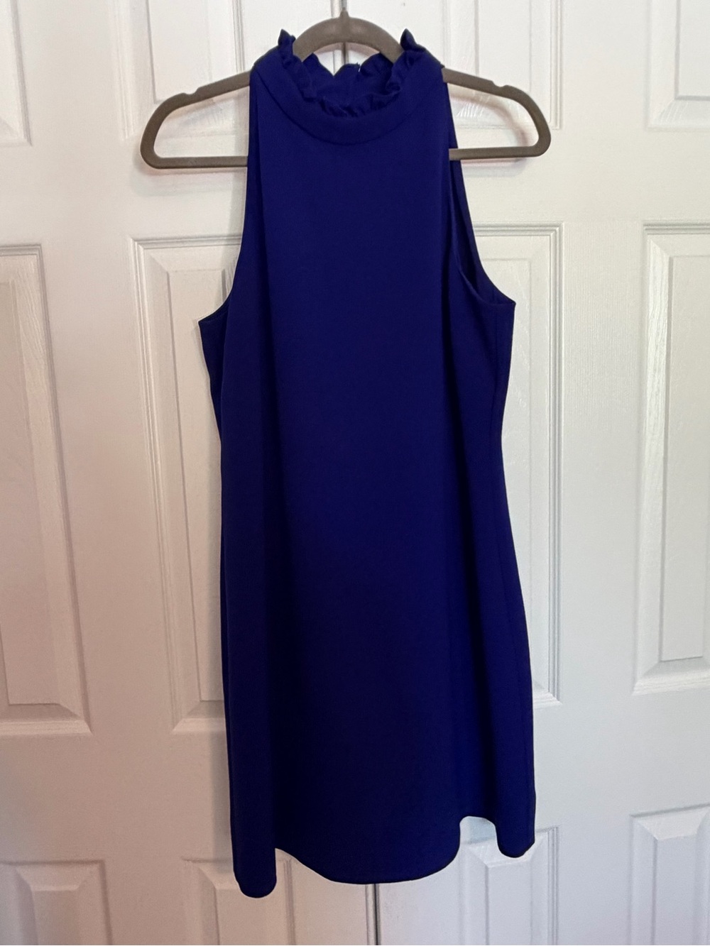 Vince Camuto Royal Blue Sleeveless Ruffle Mock Neck Mini Dress